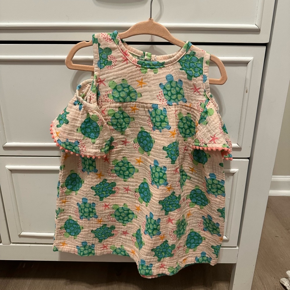 Mud Pie Green and Pink Turtle Print Dress